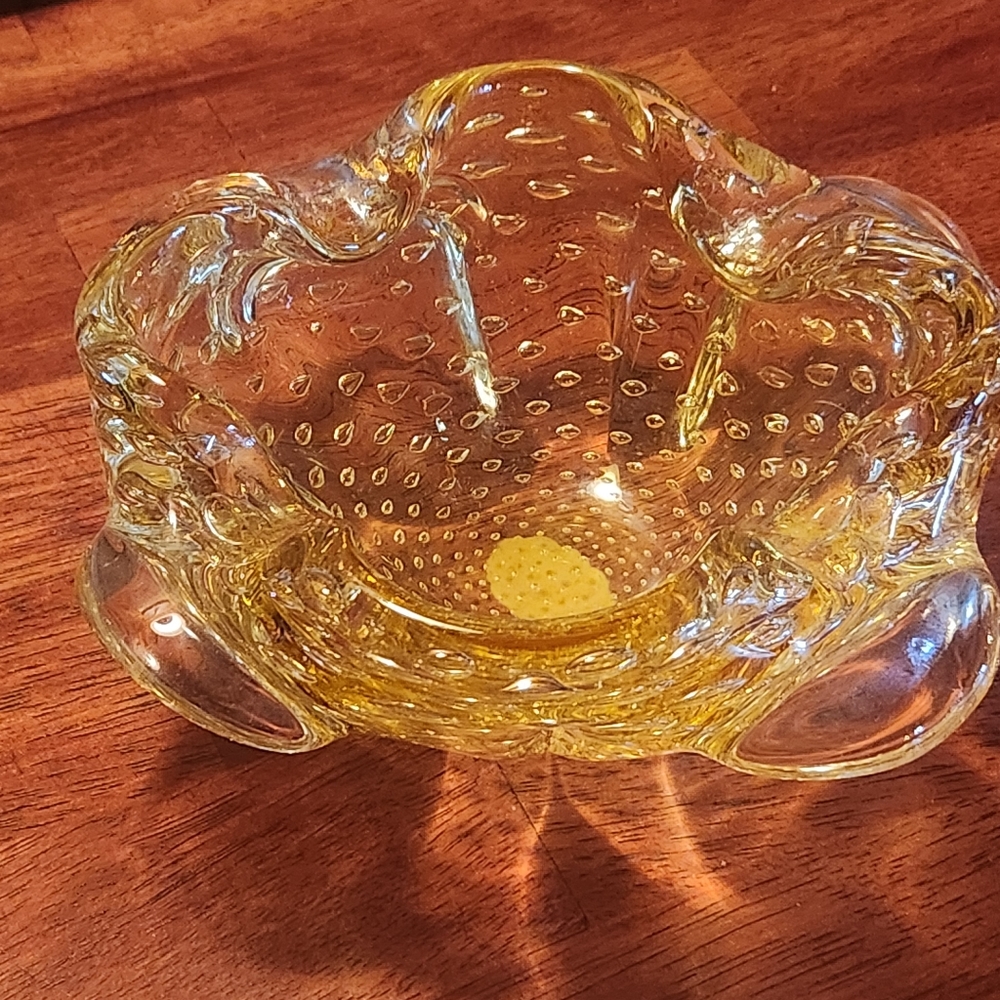 VTG CARLO SCARPA Amber Bullicante Murano Glass scalloped bowl. MADE in ITALY
